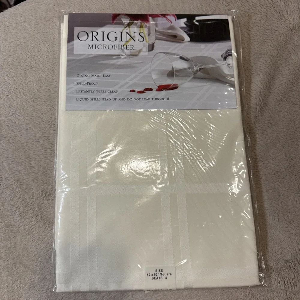 Vintage Origins Microfiber Tablecloth Beige Square 52x52 Square Spill Proof NEW